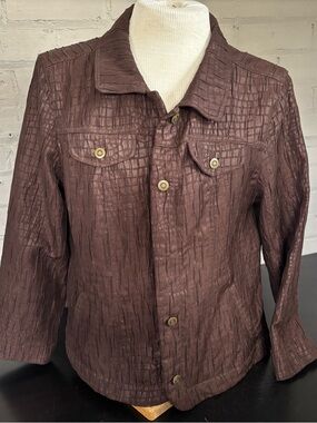 Christopher & Banks Brown Crinkled Button-Front Jacket